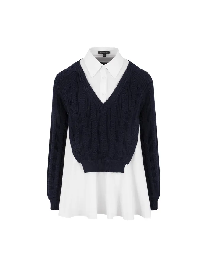 MARYLING Knitwear Blue Aand White LongSleeve Patchwork Knitted Blouse Blue And White 8211 Women MARYLING Knitwear Blue Aand White LongSleeve Patchwork Knitted Blouse Blue And White 8211 Women