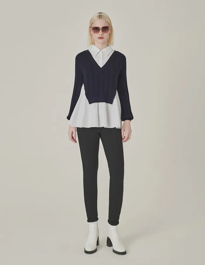 MARYLING Knitwear Blue Aand White LongSleeve Patchwork Knitted Blouse Blue And White 8211 Women MARYLING Knitwear Blue Aand White LongSleeve Patchwork Knitted Blouse Blue And White 8211 Women