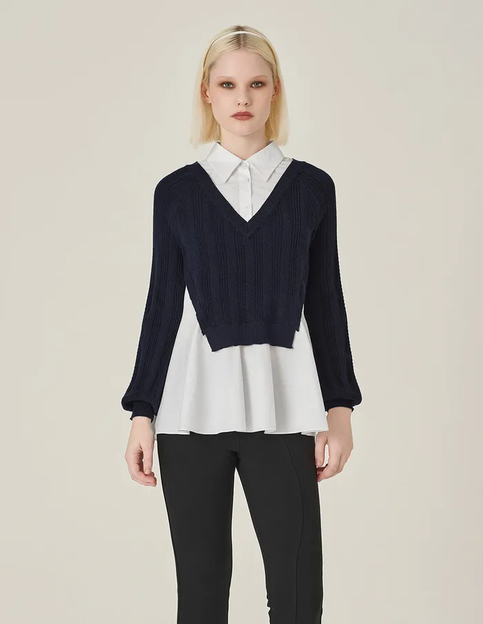 MARYLING Knitwear Blue Aand White LongSleeve Patchwork Knitted Blouse Blue And White 8211 Women MARYLING Knitwear Blue Aand White LongSleeve Patchwork Knitted Blouse Blue And White 8211 Women