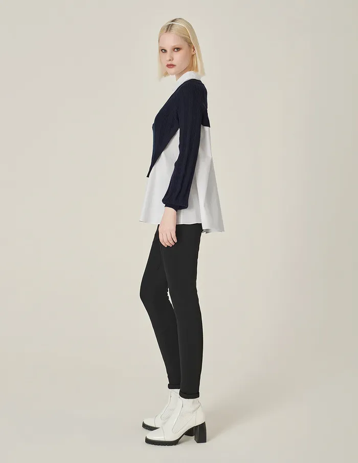 MARYLING Knitwear Blue Aand White LongSleeve Patchwork Knitted Blouse Blue And White 8211 Women MARYLING Knitwear Blue Aand White LongSleeve Patchwork Knitted Blouse Blue And White 8211 Women