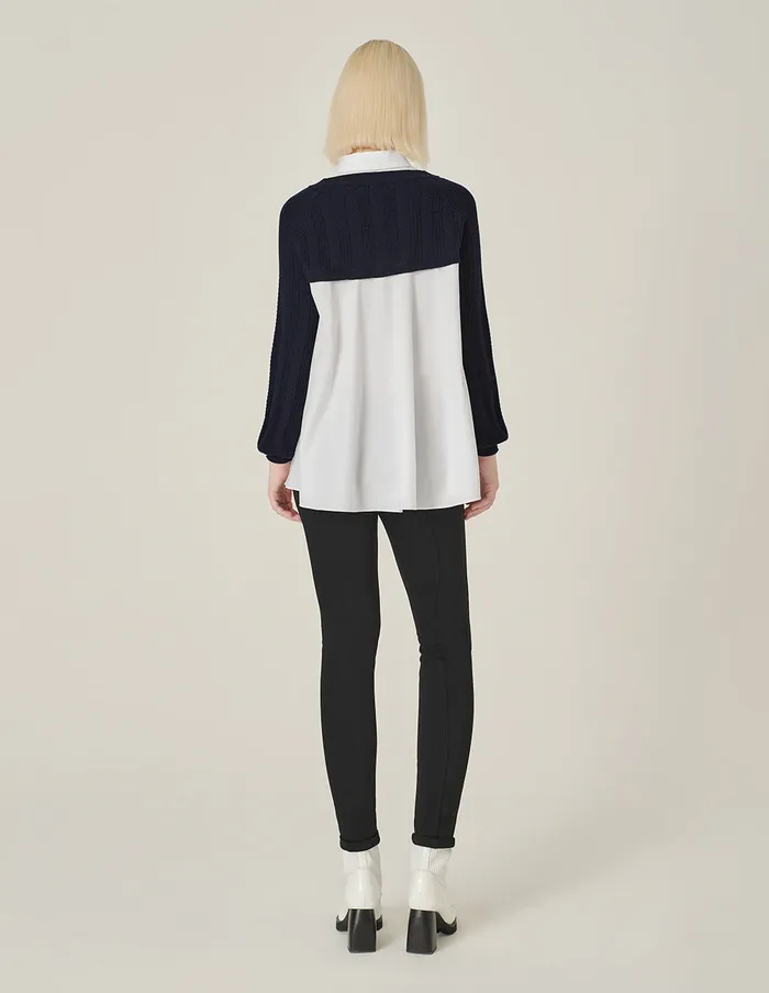 MARYLING Knitwear Blue Aand White LongSleeve Patchwork Knitted Blouse Blue And White 8211 Women MARYLING Knitwear Blue Aand White LongSleeve Patchwork Knitted Blouse Blue And White 8211 Women