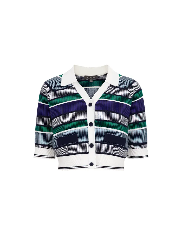 MARYLING Knitwear Blue Green Striped Knitted Cardigan Mix 8211 Women