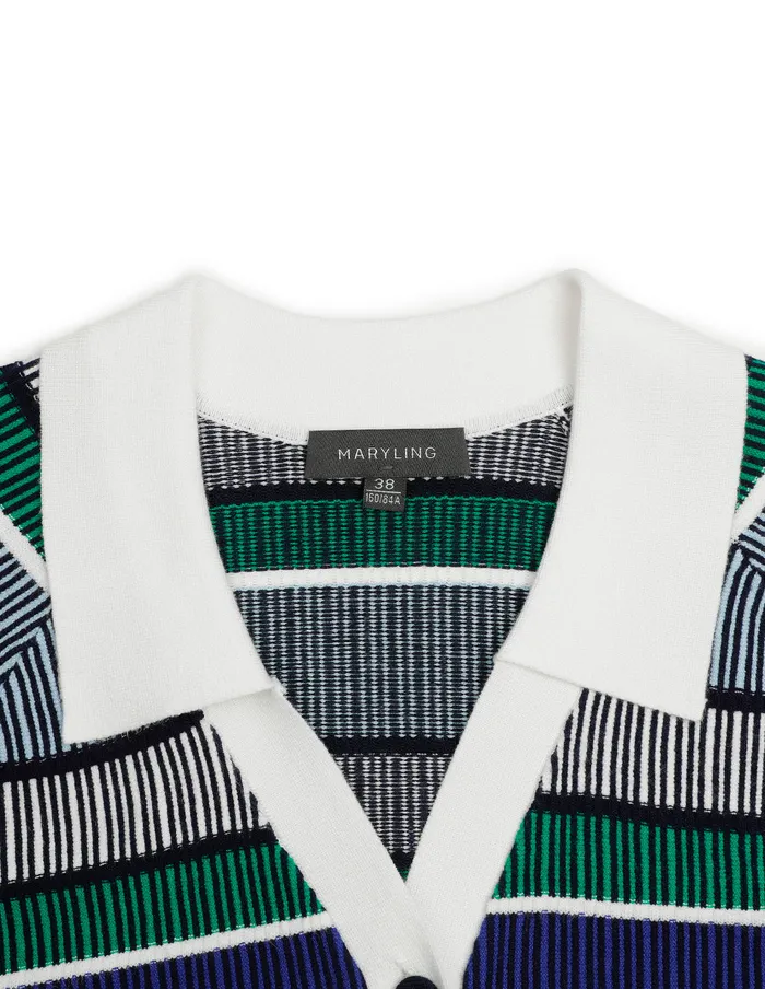 MARYLING Knitwear Blue Green Striped Knitted Cardigan Mix 8211 Women MARYLING Knitwear Blue Green Striped Knitted Cardigan Mix 8211 Women