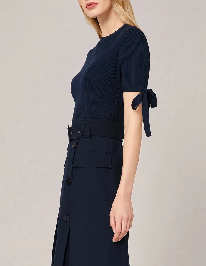 MARYLING Knitwear BOWDETAIL CREWNECK POINTELLE SWEATER Midnight Blue 8211 Women MARYLING Knitwear BOWDETAIL CREWNECK POINTELLE SWEATER Midnight Blue 8211 Women
