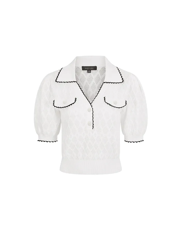 MARYLING Knitwear Contrast Colour Polo Knitted Jumper Monochrome 8211 Women MARYLING Knitwear Contrast Colour Polo Knitted Jumper Monochrome 8211 Women