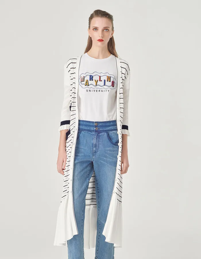 MARYLING Knitwear Contrast Colour VNeck Long Knitted Cardigan Monochrome 8211 Women MARYLING Knitwear Contrast Colour VNeck Long Knitted Cardigan Monochrome 8211 Women