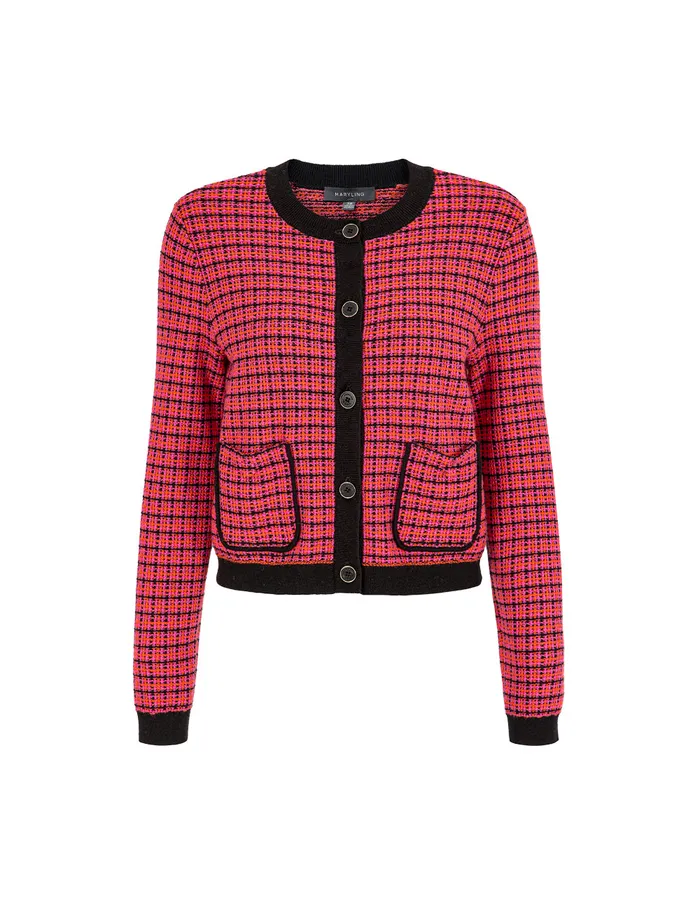 MARYLING Knitwear CrewNeck Plaid LongSleeve Cropped Tweed Knitted Cardigan Checkes 8211 Women MARYLING Knitwear CrewNeck Plaid LongSleeve Cropped Tweed Knitted Cardigan Checkes 8211 Women