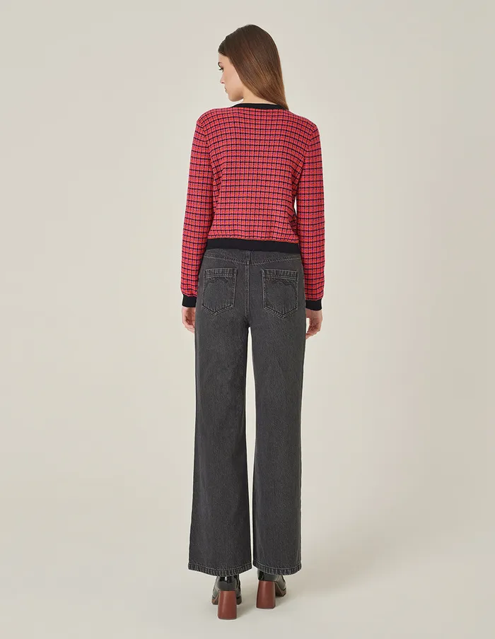MARYLING Knitwear CrewNeck Plaid LongSleeve Cropped Tweed Knitted Cardigan Checkes 8211 Women MARYLING Knitwear CrewNeck Plaid LongSleeve Cropped Tweed Knitted Cardigan Checkes 8211 Women