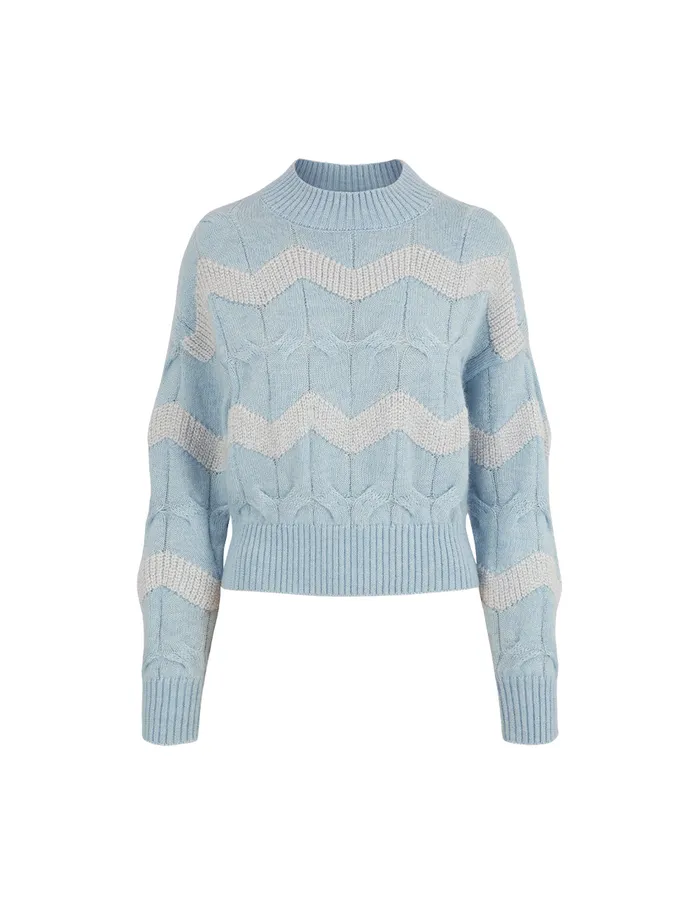 MARYLING Knitwear Crew Neck Striped Sequined LongSleeve Knitted Pullover Light Blue 8211 Women MARYLING Knitwear Crew Neck Striped Sequined LongSleeve Knitted Pullover Light Blue 8211 Women