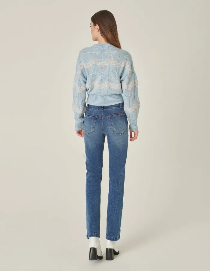 MARYLING Knitwear Crew Neck Striped Sequined LongSleeve Knitted Pullover Light Blue 8211 Women MARYLING Knitwear Crew Neck Striped Sequined LongSleeve Knitted Pullover Light Blue 8211 Women