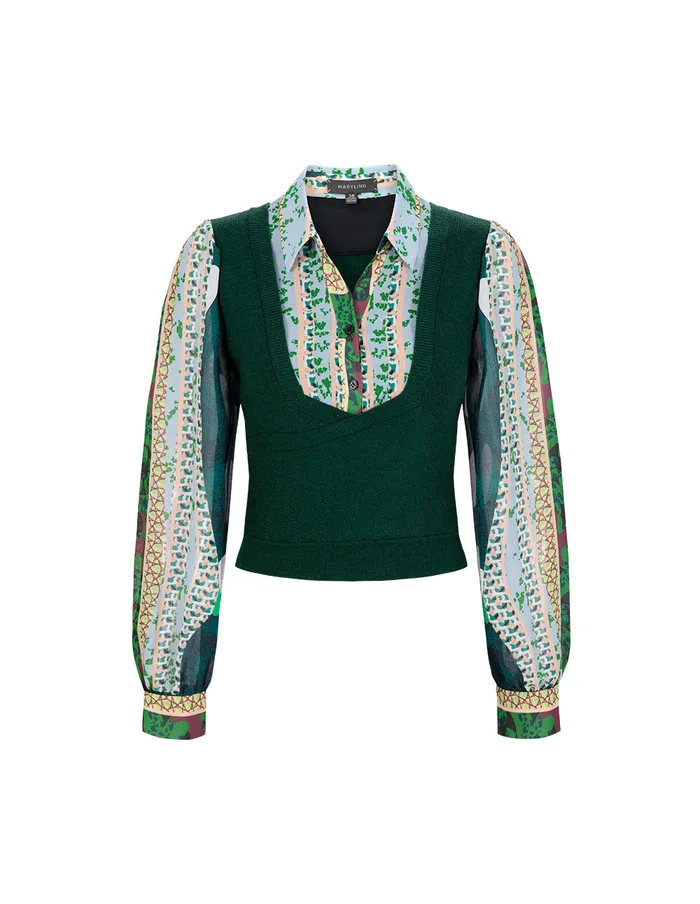 MARYLING Knitwear Forest Print Stitch Knitted Top Green 8211 Women