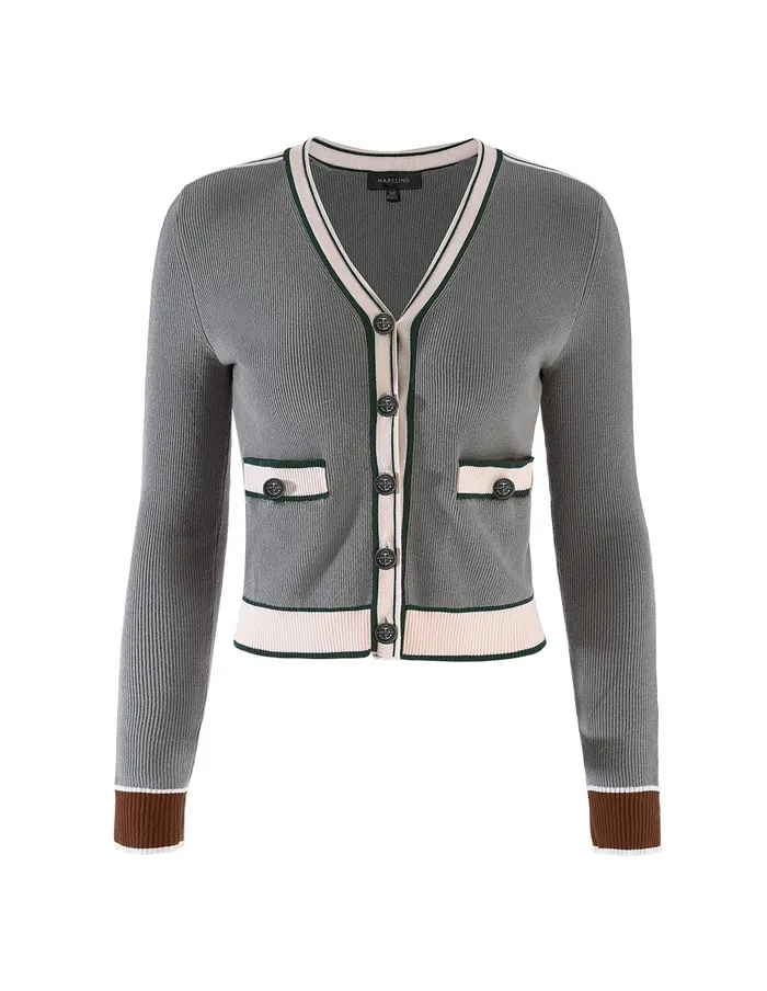 MARYLING Knitwear Gray Stitching Slim Vneck Cardigan Mix 8211 Women MARYLING Knitwear Gray Stitching Slim Vneck Cardigan Mix 8211 Women