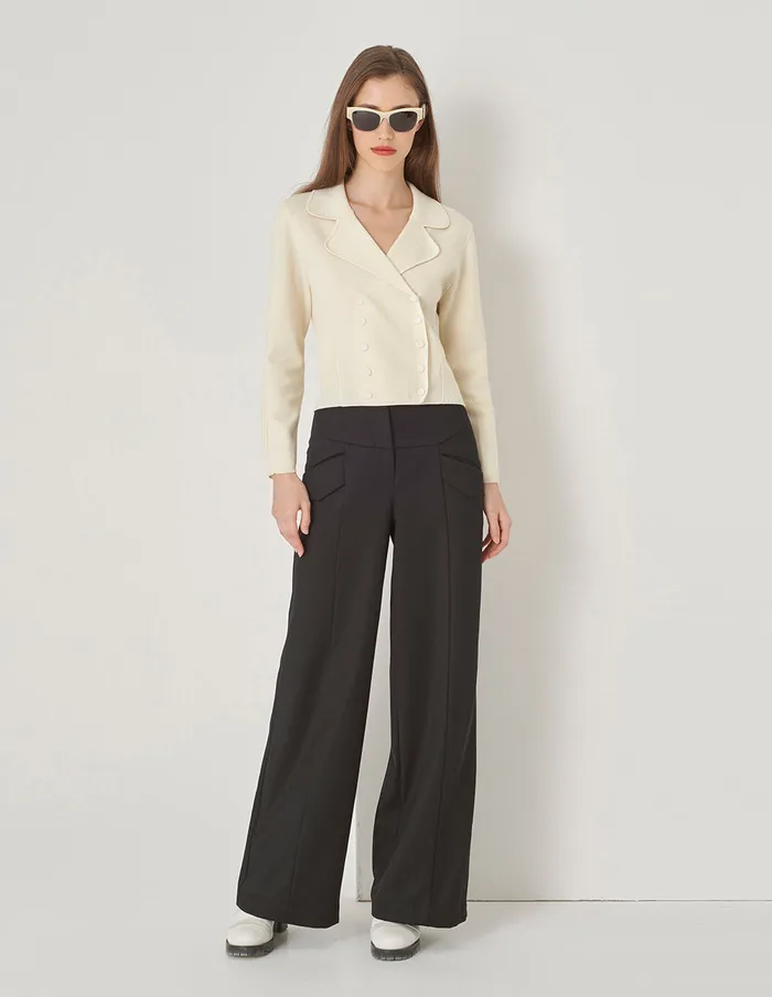 MARYLING Knitwear LapelCollar Skinny DoubleBreasted Sweater Top Cream 8211 Women MARYLING Knitwear LapelCollar Skinny DoubleBreasted Sweater Top Cream 8211 Women