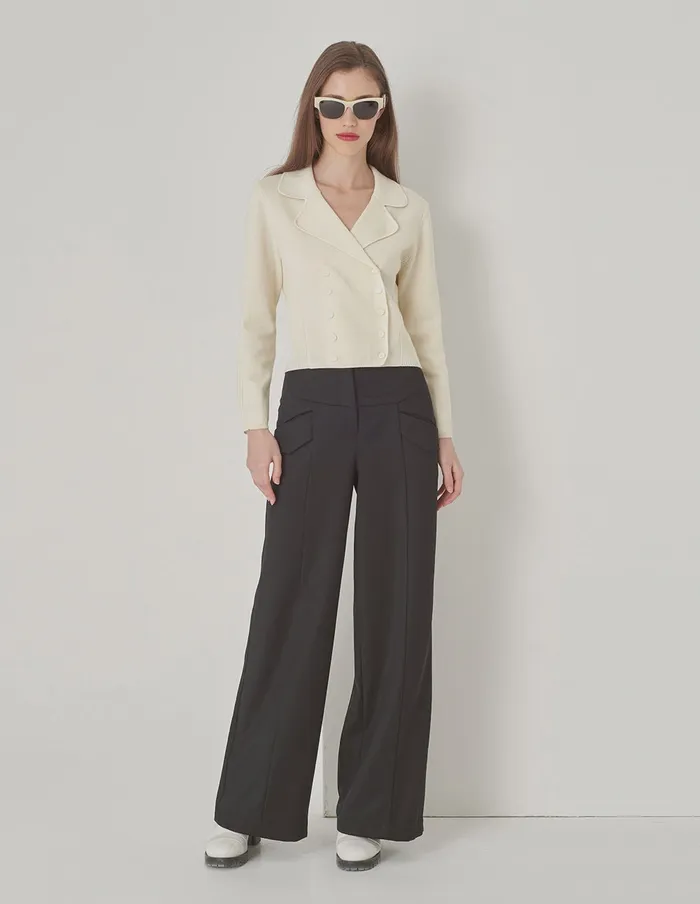 MARYLING Knitwear LapelCollar Skinny DoubleBreasted Sweater Top Cream 8211 Women MARYLING Knitwear LapelCollar Skinny DoubleBreasted Sweater Top Cream 8211 Women