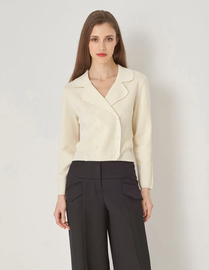 MARYLING Knitwear LapelCollar Skinny DoubleBreasted Sweater Top Cream 8211 Women MARYLING Knitwear LapelCollar Skinny DoubleBreasted Sweater Top Cream 8211 Women