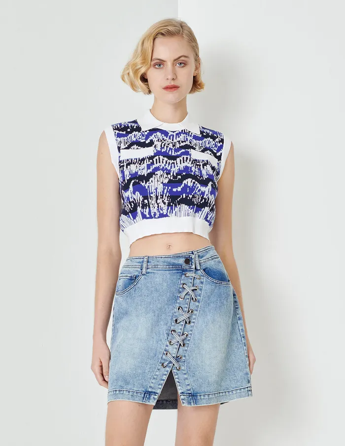 MARYLING Knitwear Night Shore Lapel Cropped Vest Mix 8211 Women MARYLING Knitwear Night Shore Lapel Cropped Vest Mix 8211 Women
