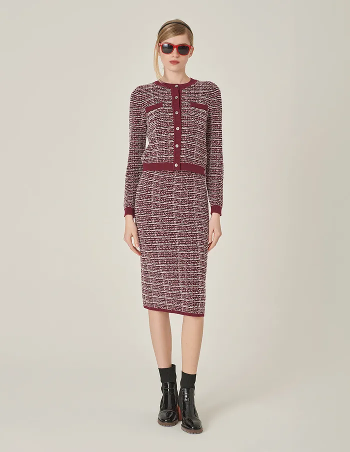 MARYLING Knitwear Red and Black Plaid Imitation Tweed Knitted Cropped Cardigan Checkes 8211 Women MARYLING Knitwear Red and Black Plaid Imitation Tweed Knitted Cropped Cardigan Checkes 8211 Women
