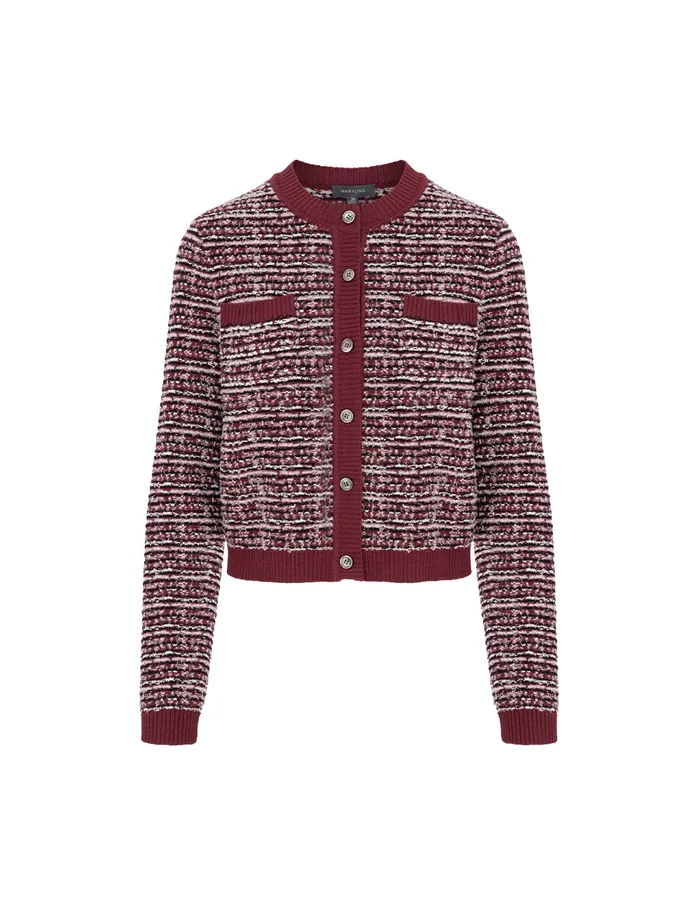 MARYLING Knitwear Red and Black Plaid Imitation Tweed Knitted Cropped Cardigan Checkes 8211 Women MARYLING Knitwear Red and Black Plaid Imitation Tweed Knitted Cropped Cardigan Checkes 8211 Women