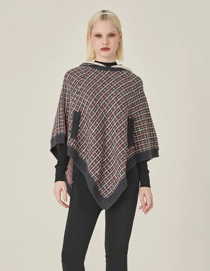 MARYLING Knitwear Red And Black Hooded Knitted Plaid Shawl Checkes 8211 Women MARYLING Knitwear Red And Black Hooded Knitted Plaid Shawl Checkes 8211 Women
