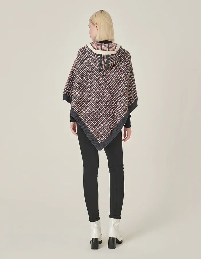 MARYLING Knitwear Red And Black Hooded Knitted Plaid Shawl Checkes 8211 Women MARYLING Knitwear Red And Black Hooded Knitted Plaid Shawl Checkes 8211 Women