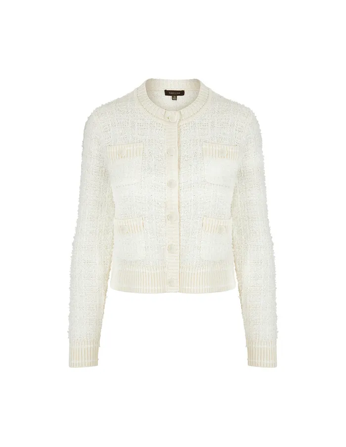MARYLING Knitwear Round Neck Dark Pattern Knitted Cardigan Cream 8211 Women