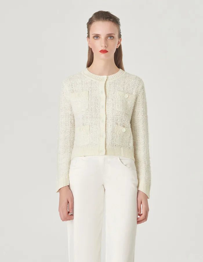 MARYLING Knitwear Round Neck Dark Pattern Knitted Cardigan Cream 8211 Women