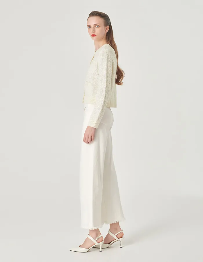 MARYLING Knitwear Round Neck Dark Pattern Knitted Cardigan Cream 8211 Women