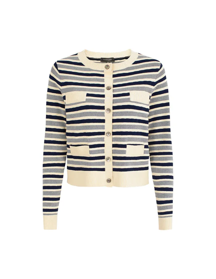 MARYLING Knitwear Round Neck Long Sleeve Striped MutilPockets Cardigan Cream 8211 Women MARYLING Knitwear Round Neck Long Sleeve Striped MutilPockets Cardigan Cream 8211 Women