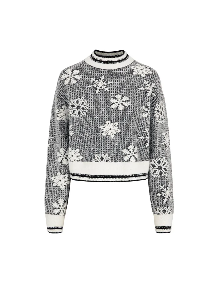 MARYLING Knitwear Round Neck SnowFlower LongSleeve Jacquard Knitted Cropped Pullover Snow Dancing 8211 Women MARYLING Knitwear Round Neck SnowFlower LongSleeve Jacquard Knitted Cropped Pullover Snow Dancing 8211 Women