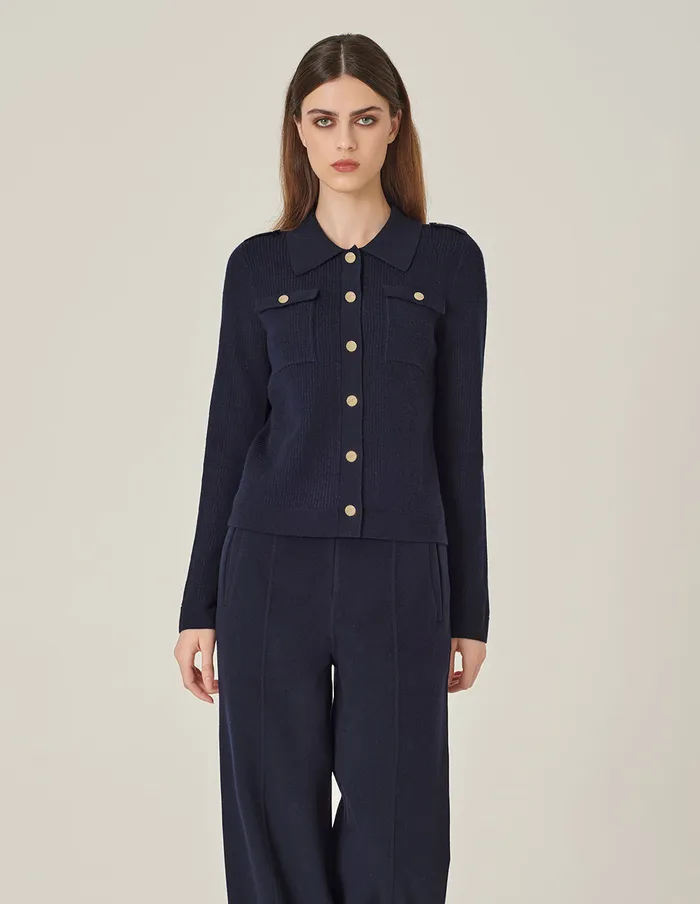 MARYLING Knitwear Shirt Collar Long Sleeve Knitted Cardigan Mid 8211 Women