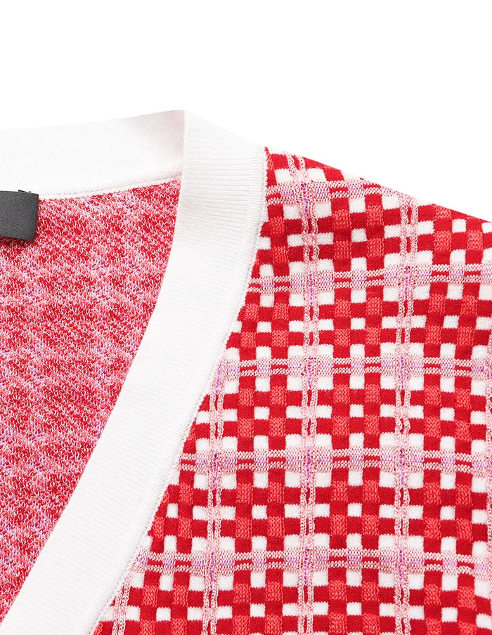 MARYLING Knitwear VNeck Red and White Checkered Long Sleeve Cardigan Red 8211 Women