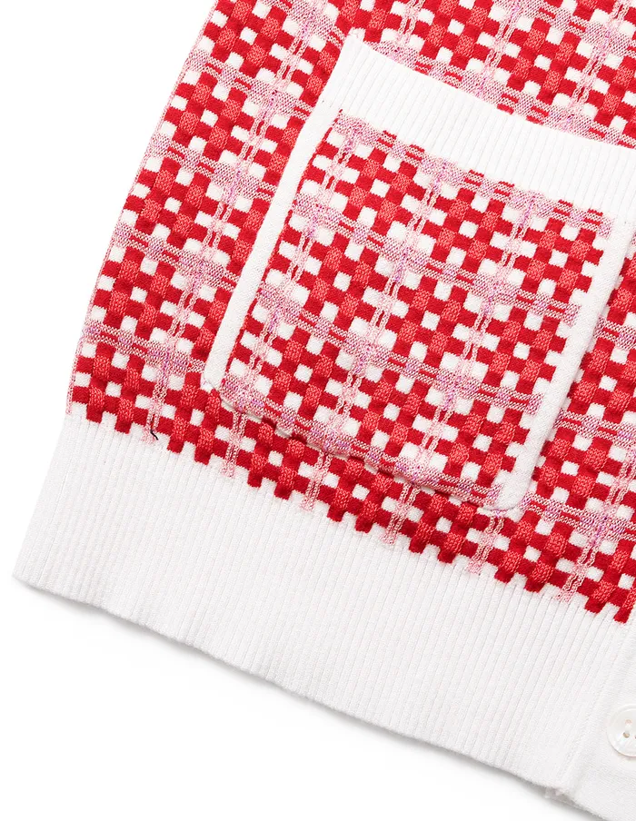 MARYLING Knitwear VNeck Red and White Checkered Long Sleeve Cardigan Red 8211 Women