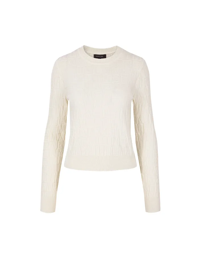 MARYLING Knitwear White Round Neck Logo LongSleeve Knitted Sweater Cream 8211 Women MARYLING Knitwear White Round Neck Logo LongSleeve Knitted Sweater Cream 8211 Women