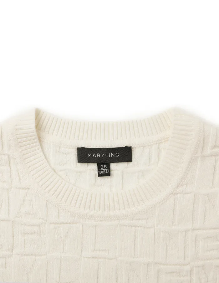 MARYLING Knitwear White Round Neck Logo LongSleeve Knitted Sweater Cream 8211 Women MARYLING Knitwear White Round Neck Logo LongSleeve Knitted Sweater Cream 8211 Women