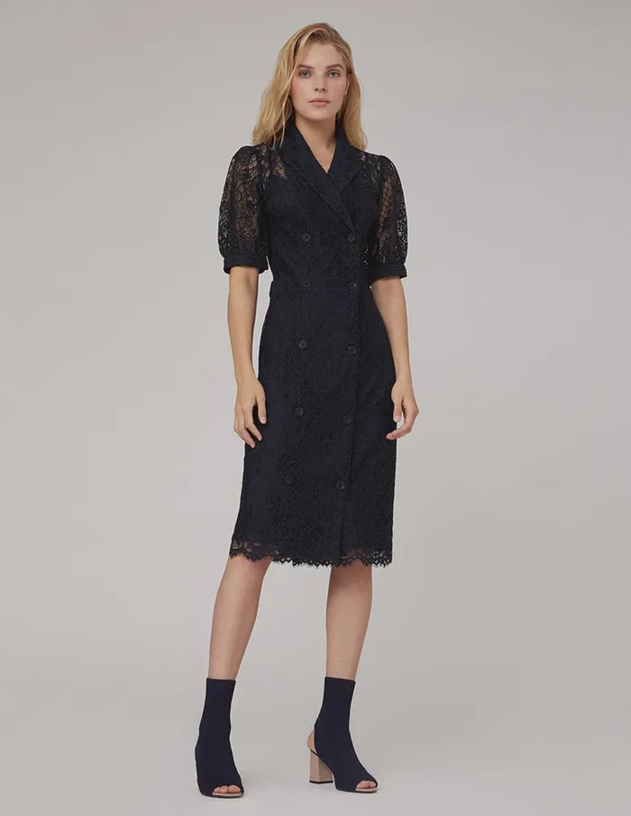 MARYLING Lace Dress PEAKLAPEL MIDI LACE DRESS Blue 8211 Women MARYLING Lace Dress PEAKLAPEL MIDI LACE DRESS Blue 8211 Women
