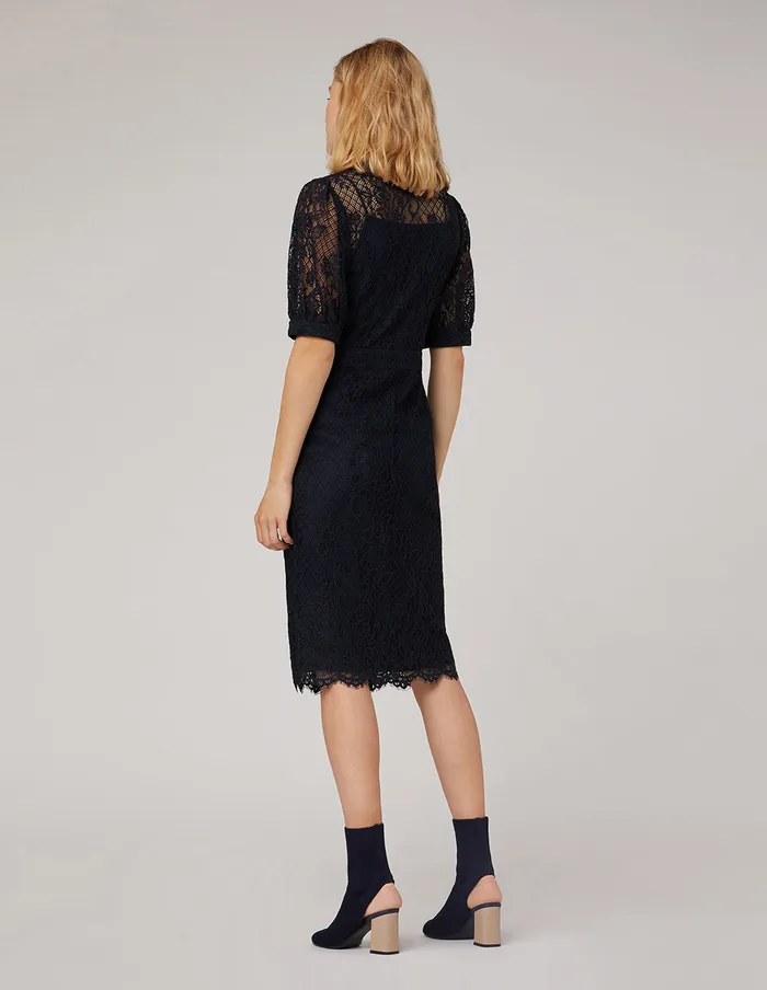 MARYLING Lace Dress PEAKLAPEL MIDI LACE DRESS Blue 8211 Women MARYLING Lace Dress PEAKLAPEL MIDI LACE DRESS Blue 8211 Women