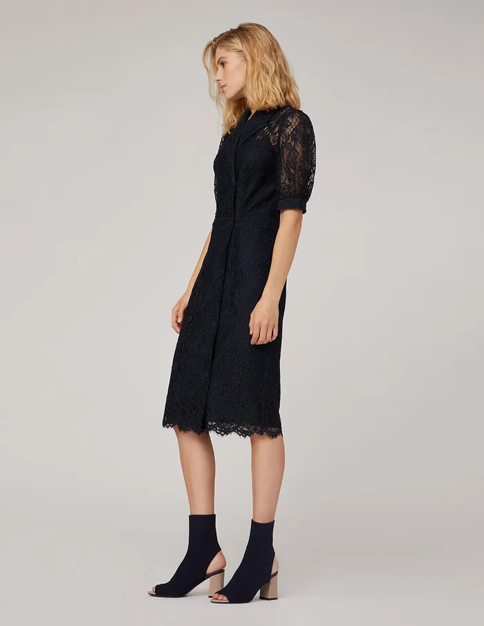MARYLING Lace Dress PEAKLAPEL MIDI LACE DRESS Blue 8211 Women MARYLING Lace Dress PEAKLAPEL MIDI LACE DRESS Blue 8211 Women