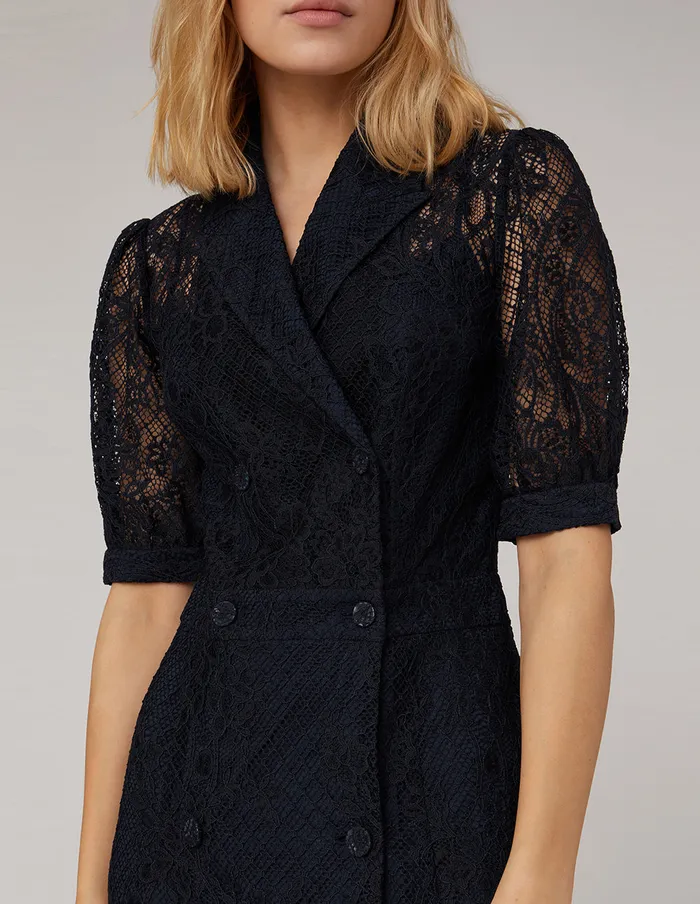 MARYLING Lace Dress PEAKLAPEL MIDI LACE DRESS Blue 8211 Women MARYLING Lace Dress PEAKLAPEL MIDI LACE DRESS Blue 8211 Women