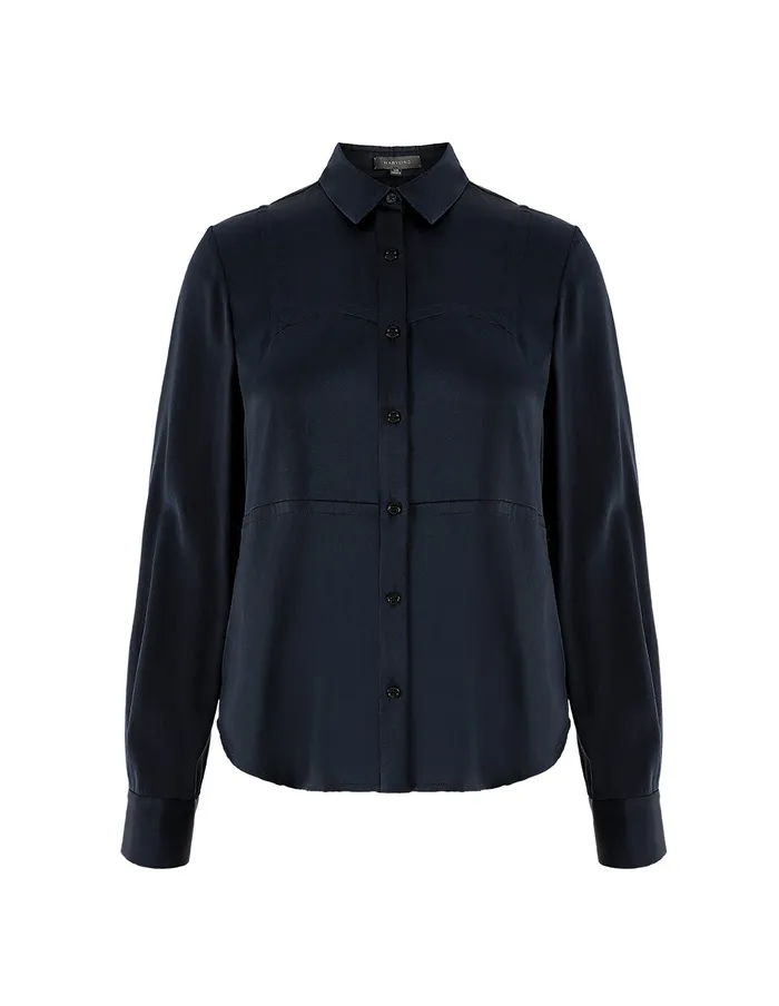 MARYLING Offce Dress Dark Blue LONG SLEEVES SILK SHIRT Blue 8211 Women MARYLING Offce Dress Dark Blue LONG SLEEVES SILK SHIRT Blue 8211 Women