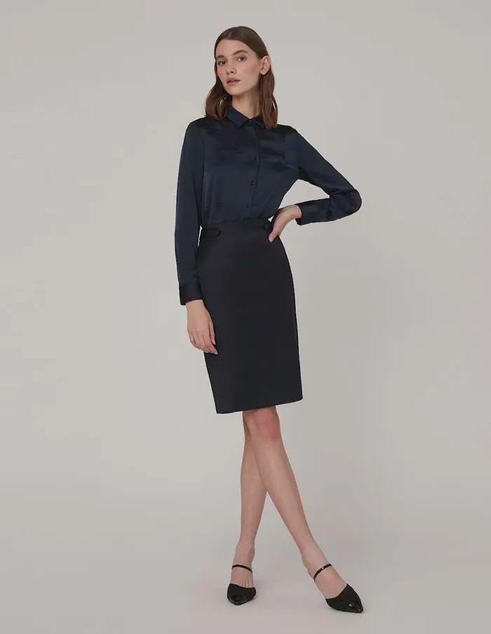 MARYLING Offce Dress Dark Blue LONG SLEEVES SILK SHIRT Blue 8211 Women MARYLING Offce Dress Dark Blue LONG SLEEVES SILK SHIRT Blue 8211 Women