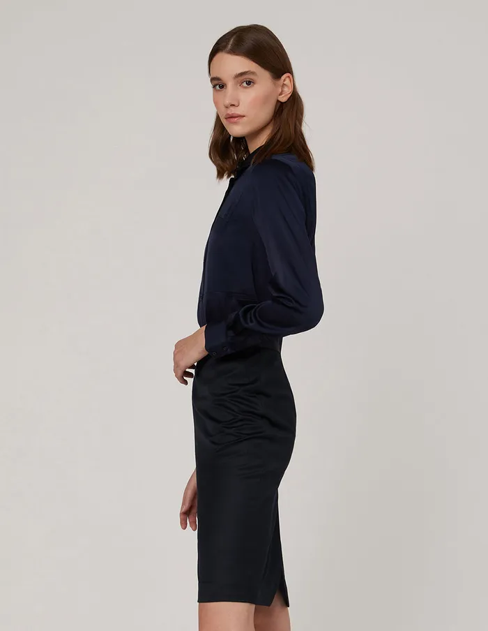 MARYLING Offce Dress Dark Blue LONG SLEEVES SILK SHIRT Blue 8211 Women MARYLING Offce Dress Dark Blue LONG SLEEVES SILK SHIRT Blue 8211 Women