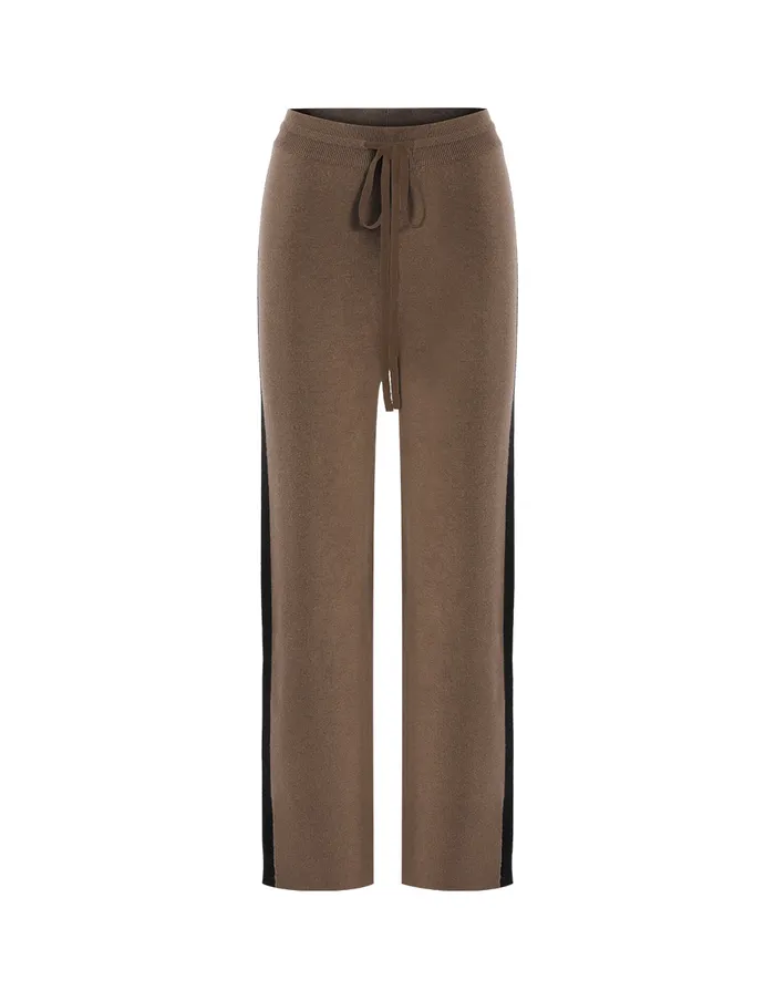 MARYLING Pants and Shorts Beige Tie Rope Black Edge Wideleg Knitted Trousers Mix 8211 Women MARYLING Pants and Shorts Beige Tie Rope Black Edge Wideleg Knitted Trousers Mix 8211 Women