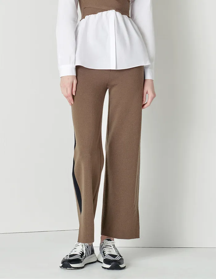 MARYLING Pants and Shorts Beige Tie Rope Black Edge Wideleg Knitted Trousers Mix 8211 Women MARYLING Pants and Shorts Beige Tie Rope Black Edge Wideleg Knitted Trousers Mix 8211 Women