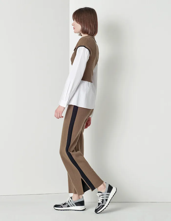 MARYLING Pants and Shorts Beige Tie Rope Black Edge Wideleg Knitted Trousers Mix 8211 Women MARYLING Pants and Shorts Beige Tie Rope Black Edge Wideleg Knitted Trousers Mix 8211 Women