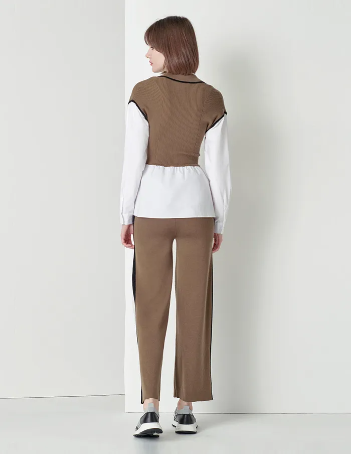 MARYLING Pants and Shorts Beige Tie Rope Black Edge Wideleg Knitted Trousers Mix 8211 Women MARYLING Pants and Shorts Beige Tie Rope Black Edge Wideleg Knitted Trousers Mix 8211 Women