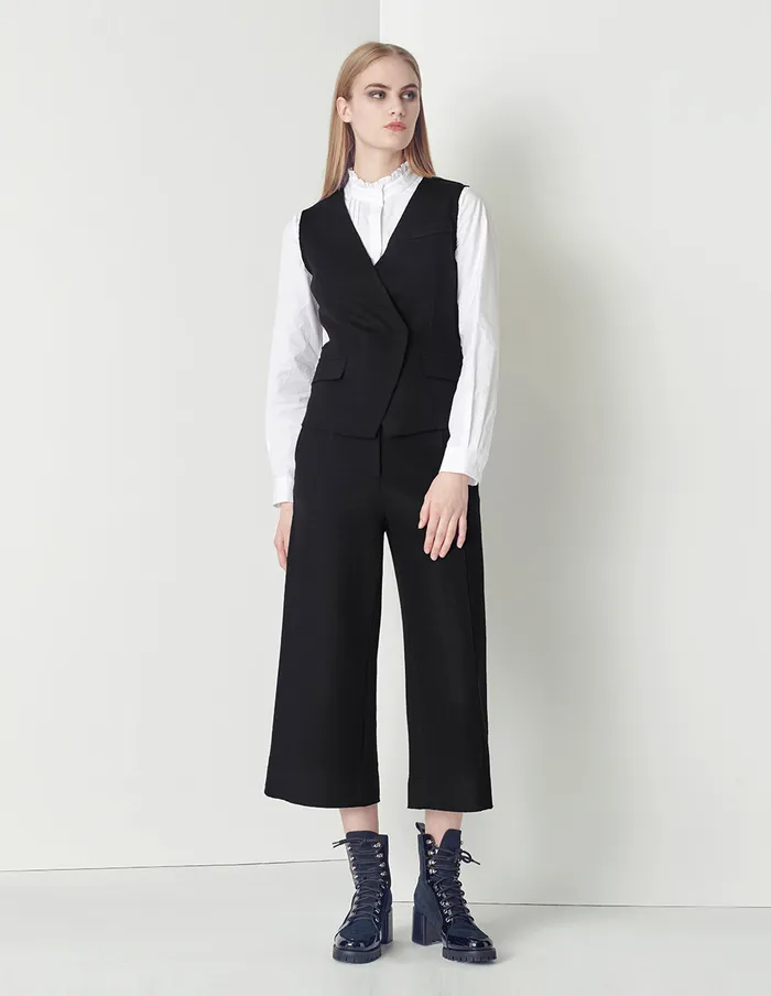 MARYLING Pants and Shorts Black Doublebreasted Sheep Wool Wideleg Pants Black 8211 Women MARYLING Pants and Shorts Black Doublebreasted Sheep Wool Wideleg Pants Black 8211 Women