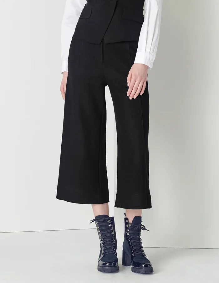 MARYLING Pants and Shorts Black Doublebreasted Sheep Wool Wideleg Pants Black 8211 Women MARYLING Pants and Shorts Black Doublebreasted Sheep Wool Wideleg Pants Black 8211 Women