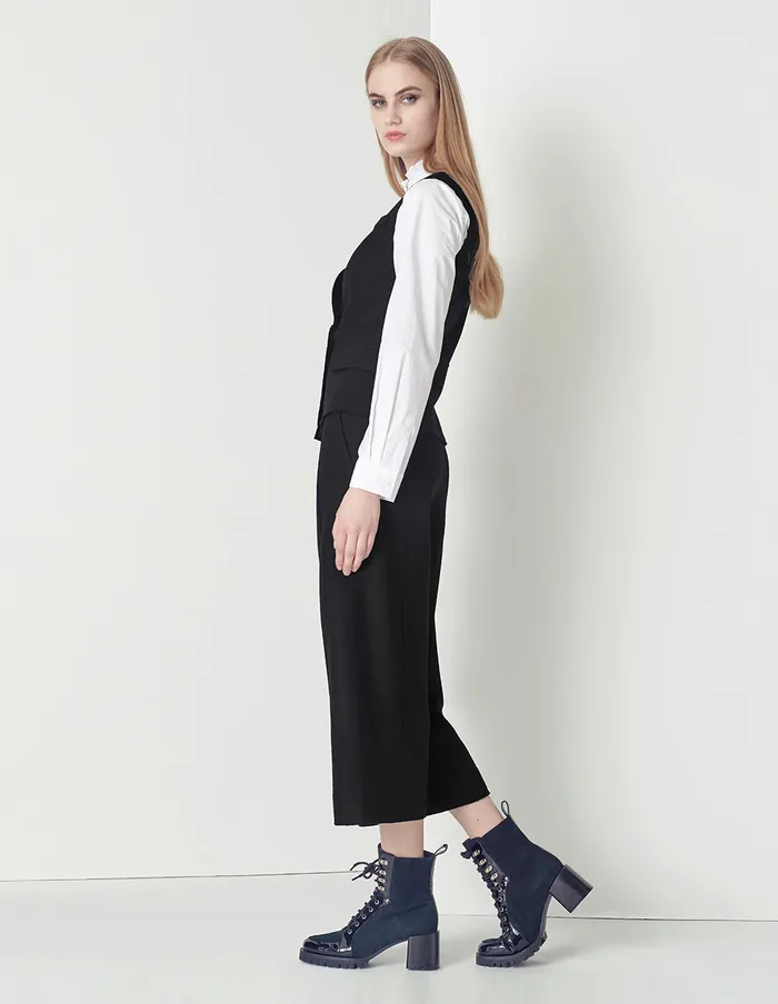 MARYLING Pants and Shorts Black Doublebreasted Sheep Wool Wideleg Pants Black 8211 Women MARYLING Pants and Shorts Black Doublebreasted Sheep Wool Wideleg Pants Black 8211 Women