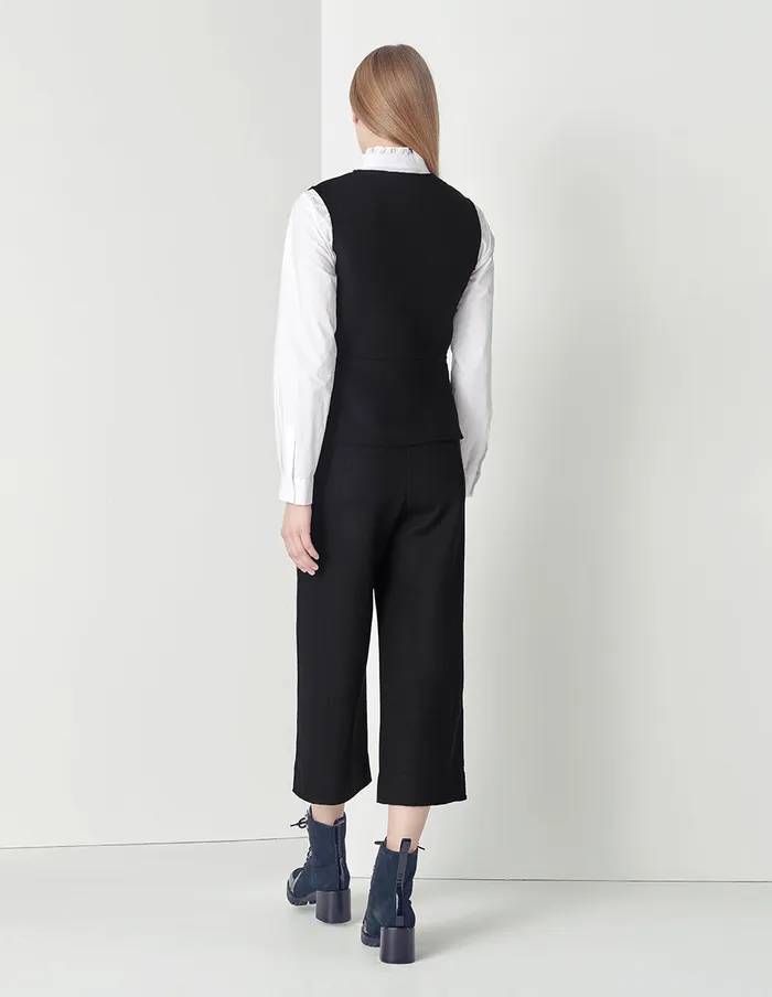 MARYLING Pants and Shorts Black Doublebreasted Sheep Wool Wideleg Pants Black 8211 Women MARYLING Pants and Shorts Black Doublebreasted Sheep Wool Wideleg Pants Black 8211 Women