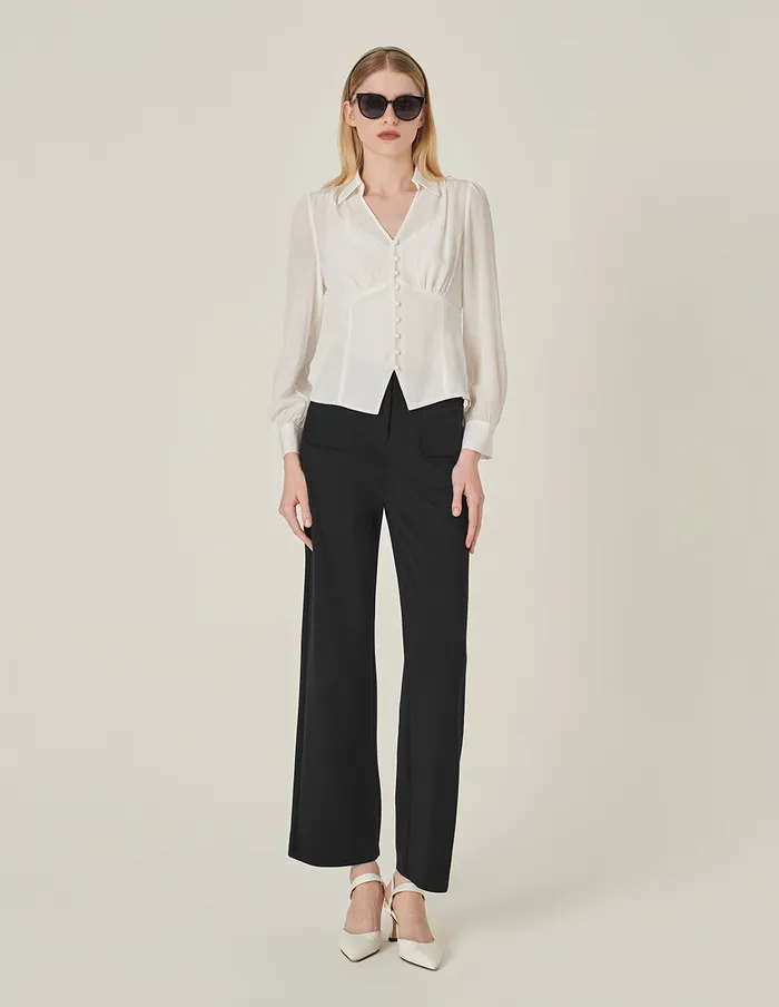 MARYLING Pants and Shorts Black Double Pocket Straight Knit Trousers Black 8211 Women MARYLING Pants and Shorts Black Double Pocket Straight Knit Trousers Black 8211 Women
